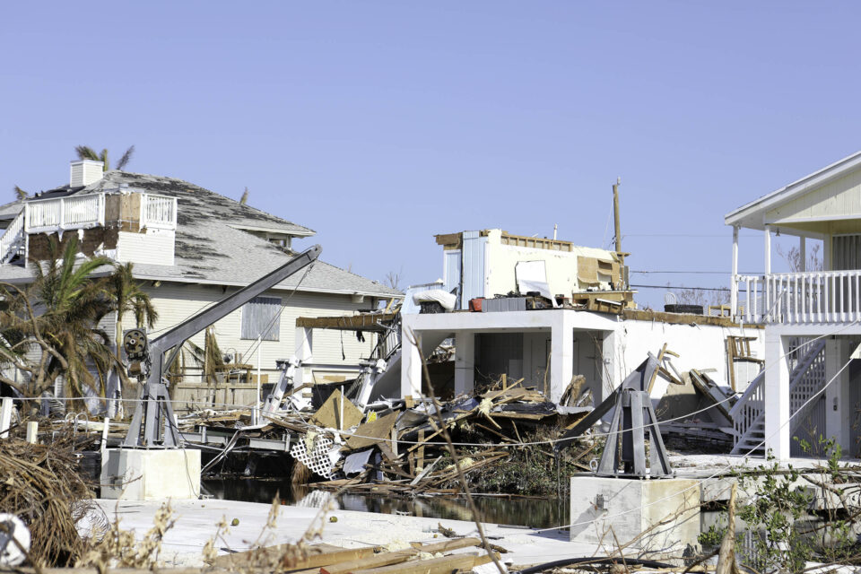 Homes damaged on a street in Ramrod Key in Florida Keys by Hurricane Irma. Power was knocked out in the community.