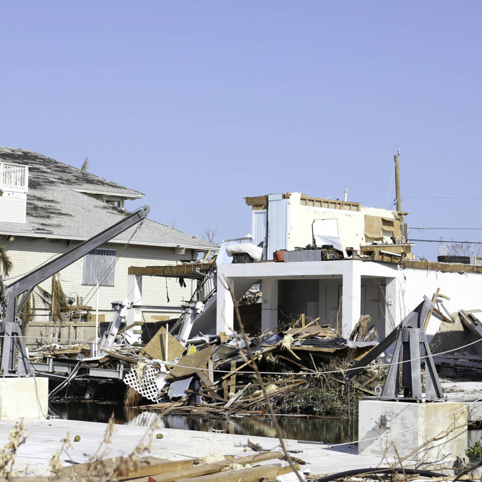 Homes damaged on a street in Ramrod Key in Florida Keys by Hurricane Irma. Power was knocked out in the community.