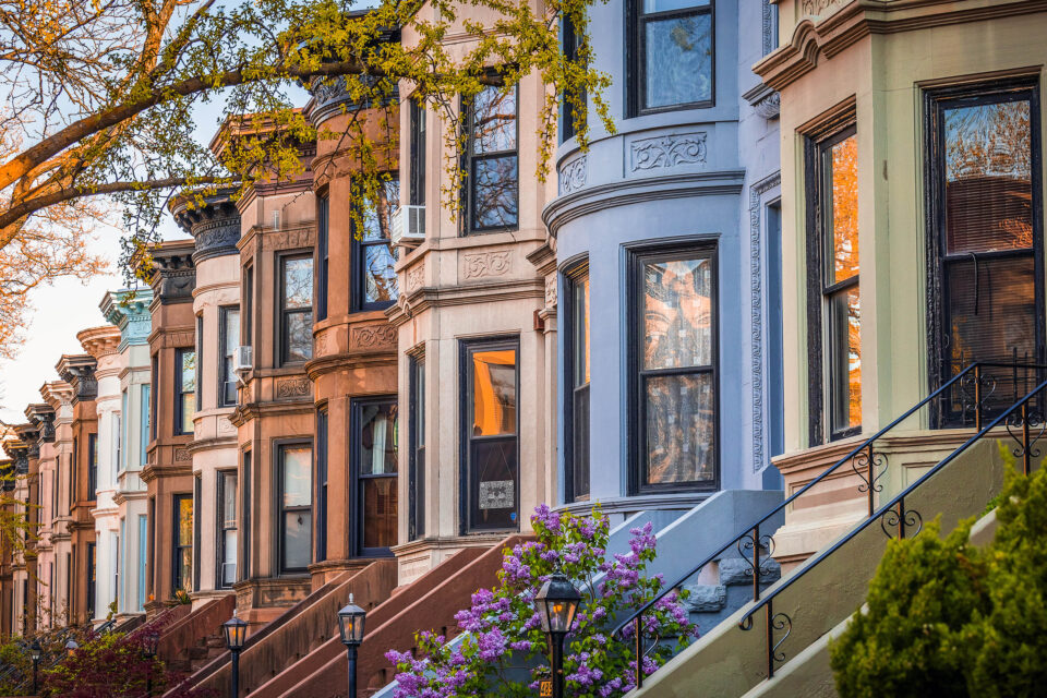 Colorful brownstones in Park Slope, Brooklyn. NY. USA.