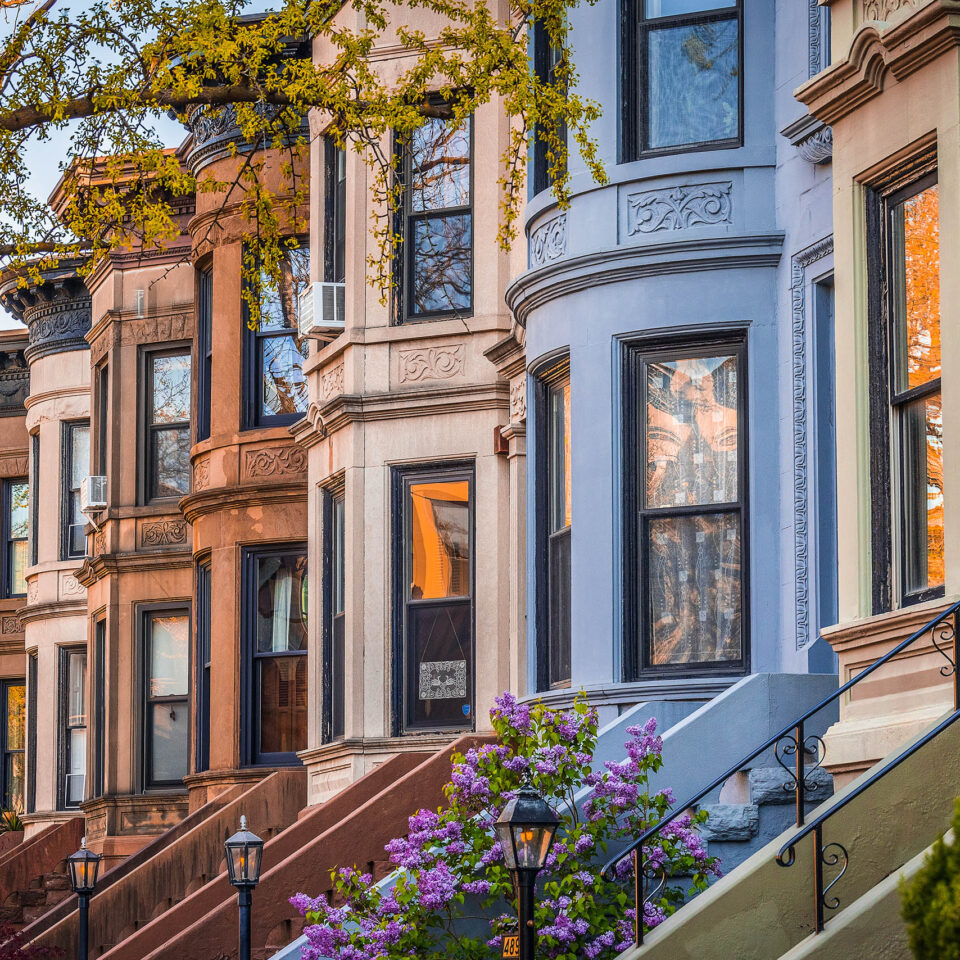 Colorful brownstones in Park Slope, Brooklyn. NY. USA.