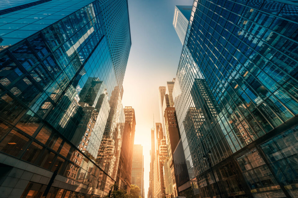 Office skyscraper Reflection in the sunlight. New York City