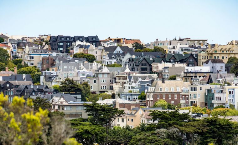 View of many houses in a suburban town.